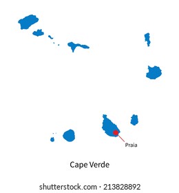 Detailed vector map of Cape Verde and capital city Praia