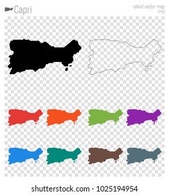 Capri detaillierte Karte. Einziger schwarzer Inselskulptur. Vektorillustration.