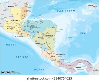 Detailed vector map of Central America states