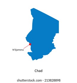 Detailed vector map of Chad and capital city N'Djamena
