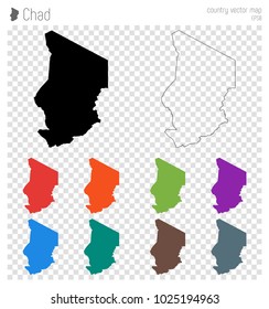 Detailed vector map of Chad with an isolated black outline, highlighting borders and design.