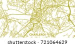 Detailed vector map of Charleroi in gold with title, scale 1:30 000, Belgium