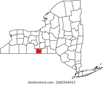 Eine detaillierte Vektorkarte von Chemung County in New York State, USA. Perfekt für Datenvisualisierung, Präsentationen und lokale Infografiken im Bildungsbereich.

