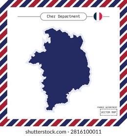 Detailed vector map of Cher Department with clean administrative borders. Perfect for tourism, GIS, educational projects, travel publications and regional presentations.
