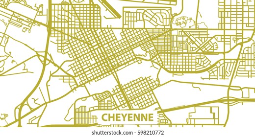 Detailed vector map of Cheyenne in gold with title, scale 1:30 000, USA