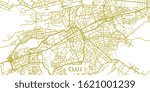 Detailed vector map of Cluj in gold with title, scale 1:10 000, Romania