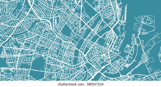 Detailed vector map of Copenhagen, scale 1:30 000, Denmark