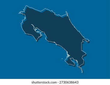 Detailed vector map of Costa Rica - border, frontier, boundary country - isolated on background. Template American outline country for pattern, report, infographic, backdrop. Silhouette of map