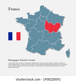Detailed vector map country France divide regions. Region Burgundy-Free County template background, pattern, report, infographic, element. Europe nation silhouette sign concept
