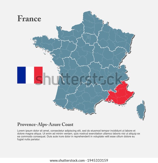 Detailed vector map\
country France divide regions. Region Alpes-Cote Azur template\
background, pattern, report, infographic, element. Europe nation\
silhouette sign\
concept