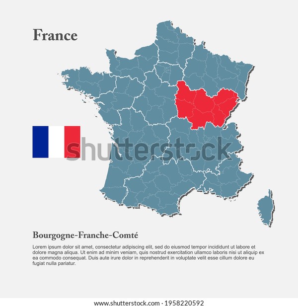 Detailed vector map\
country France divide regions. Region Burgundy-Free County template\
background, pattern, report, infographic, element. Europe nation\
silhouette sign\
concept
