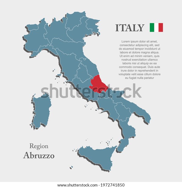 Detailed vector map country Italy
divide regions. Region Abruzzo template background, pattern,
report, infographic, element. Europe nation silhouette sign
concept