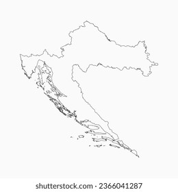 Detailed vector map Croatia - border, frontier, boundary country - isolated on background. Template Europe outline country for pattern, report, infographic, backdrop. Silhouette of the map Croatia