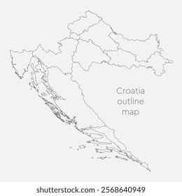 Detailed vector map Croatia divided on regions isolated on background. Template Europe country for pattern, infographic, design, illustration. Outline concept of administrative divisions state Croatia