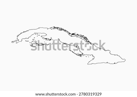 Detailed vector map of Cuba - border, frontier, boundary country - isolated on background. Template Caribbean outline country for pattern, report, infographic, backdrop. Silhouette of map Cuba