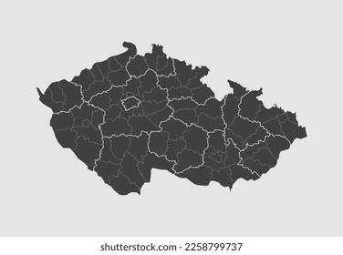 Detailed vector map Czech divided on regions isolated on background. Template Europe country for pattern, infographic, design, illustration. Outline of administrative divisions state Czech