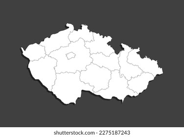 Detailed vector map Czech divided on regions isolated on background. Template Europe country for pattern, infographic, design, illustration. Outline of administrative divisions Czech Republic