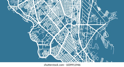 Detailed vector map of Dakar, scale 1:30 000, Senegal