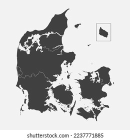 Detailed vector map Denmark isolated on background. Template Europe country for pattern, report, infographic, backdrop. Concept outline of the state Denmark. Contour map for education, illustration