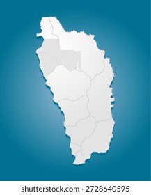 Mapa detalhado do vetor de Dominica dividido em regiões isoladas no fundo. Modelo Caribe país para padrão, infográfico, design, ilustração. Conceito criativo de divisões administrativas