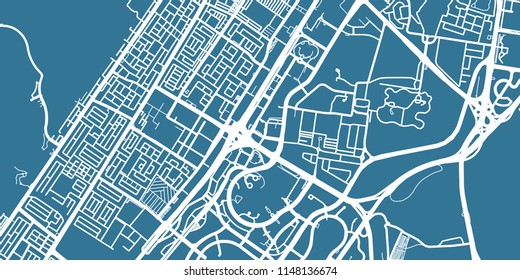 Detailed vector map of Dubai, scale 1:30 000, UAE