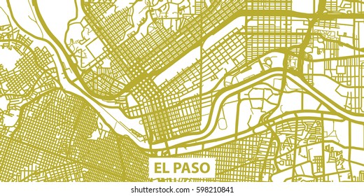 Detailed vector map of El Paso in gold with title, scale 1:30 000, USA