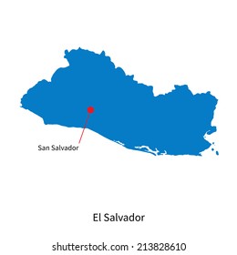 Detailed vector map of El Salvador and capital city San Salvador