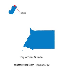 Detailed vector map of Equatorial Guinea and capital city Malabo