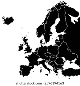 Detailed vector map of Europe political and geographical representation with country borders, ideal for infographics, educational materials, presentations, travel guides, and business reports.