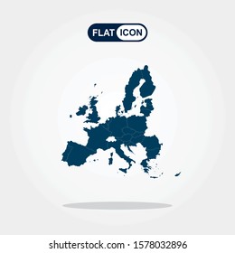 Detailed vector map of European Union. Name country, flag and pointer. Flat vector illustration