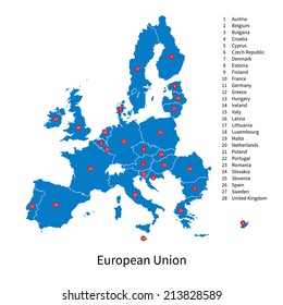 Detailed Vector Map Of European Union And European Countries