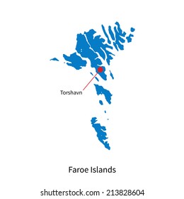 Detailed vector map of Faroe Islands and capital city Torshavn