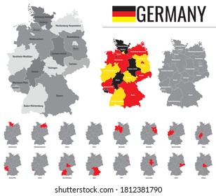 Detailed vector map of federal states of Germany with flag