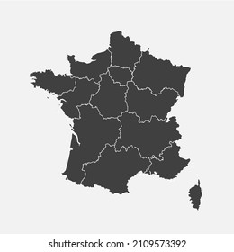 Detailed vector map France divided on regions isolated on background. Template Europe country for pattern, infographic, design, illustration. Concept outline of administrative divisions state France