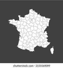 Detailed vector map France divided on regions isolated on background. Template Europe country for pattern, infographic, design, illustration. Concept outline of administrative divisions France