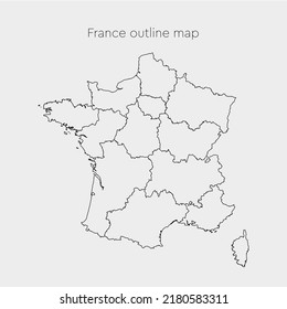 Detailed vector map France divided on regions isolated on background. Template Europe country for pattern, infographic, design, illustration. Outline concept of administrative divisions state France