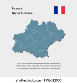 Detailed vector map France region Occitania divide on regions. Template for background, pattern, report, infographic, element. The part of country France
