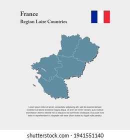Detailed vector map France region Loire Countries divide on departments. Template for background, pattern, report, infographic, element. The part of country France