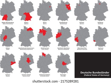Detailed vector map of German federal states with isolated borders on background as flat design