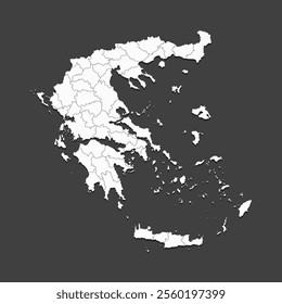 Detailed vector map Greece divided on regions isolated in the background. Template Europe country for pattern, infographic, design, illustration. Concept outline of administrative divisions Greece