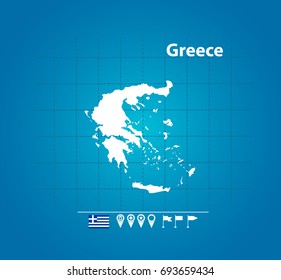  Detailed vector map of Greece. Name country, flag and pointer. Flat vector illustration.