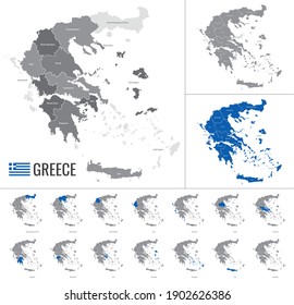 Detailed vector map of Greece regions with country flag