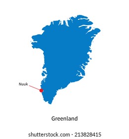 Detailed Vector Map Of Greenland And Capital City Nuuk