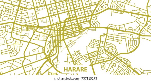 Detailed vector map of Harare in gold with title, scale 1:30 000, Zimbabwe