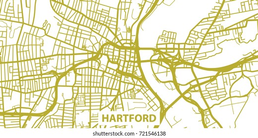 Detailed vector map of Hartford in gold with title, scale 1:30 000, USA