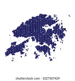 Detailed vector map of Hong Kong,Map of Hong Kong - Blue Geometric Rumpled Triangular , Polygonal Design For Your . Vector illustration eps 10.
