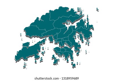 Detailed vector map of Hong Kong,Map of Hong Kong - Blue Geometric Rumpled Triangular , Polygonal Design For Your . Vector illustration eps 10. - Vector