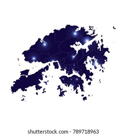 Detailed vector map of Hong Kong,Map of Hong Kong - Blue Geometric Rumpled Triangular , Polygonal Design For Your . Vector illustration eps 10.