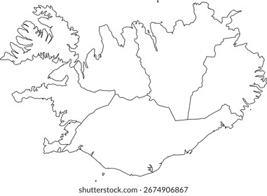 Un mapa detallado del Vector de Islandia con todas las fronteras regionales claramente definidas. Ideal para estudios geográficos, informes profesionales y visualización de datos.

