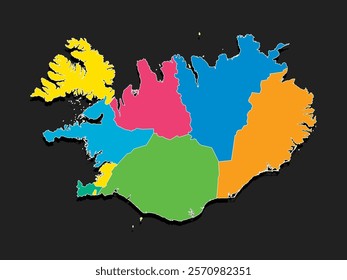 Detailed vector map Iceland divided on regions isolated in the background. Template Europe country for pattern, infographic, design, illustration. Concept outline of administrative divisions Iceland